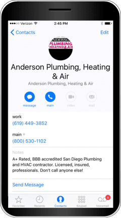 Cell Phone Calling Anderson Plumbing, Heating & Air