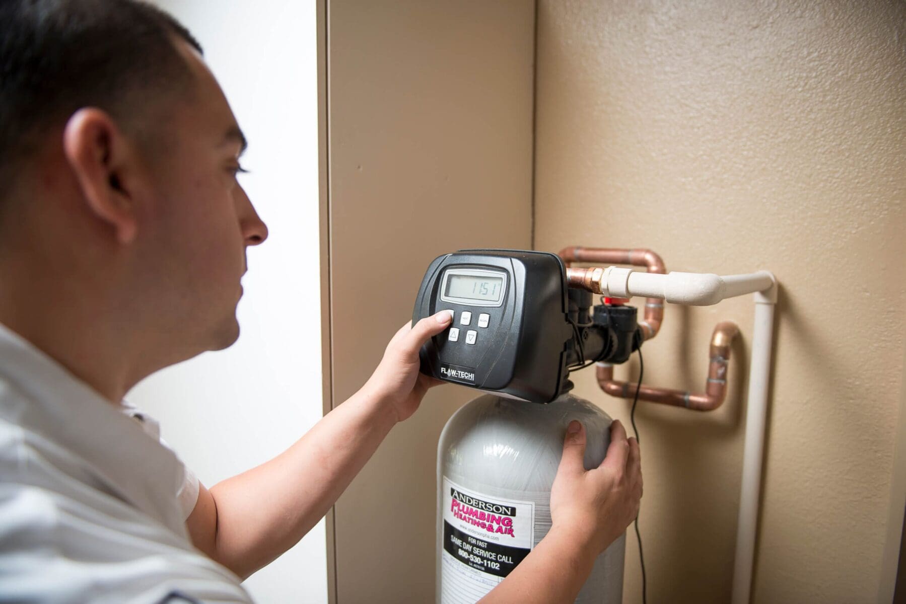 Technician with water heater